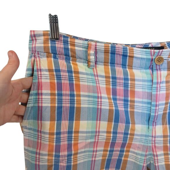 J. CREW MADRAS BERMUDA SHORTS CHINO SZ 14 X 6" BLUE PINK AQUA PLAID COTTON - Picture 2 of 14